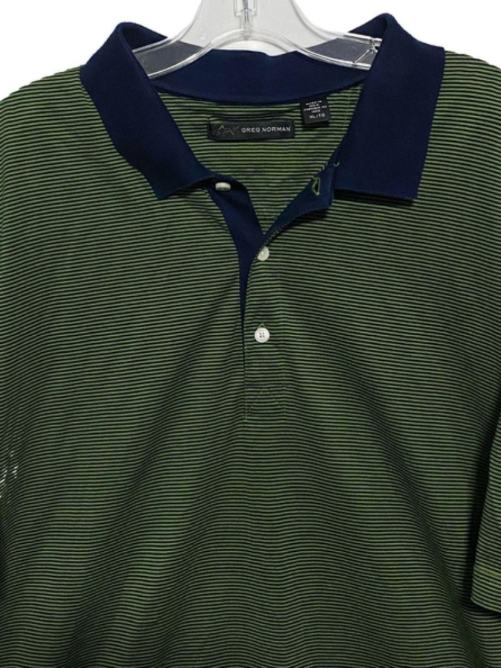 Greg Norman Short Sleeve Stripe Polo Shirt Navy Olive Green XL Cotton
